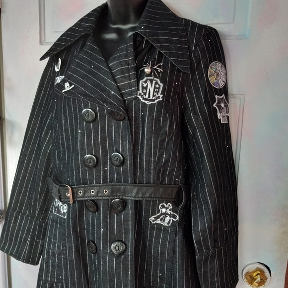 Wednesday Addams custom Rage pinstriped trench coat- SOLD@hosted store - Picture 13 of 16